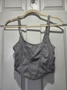 Colsie Gray Ribbed Cropped Corset Bralette